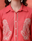 Peach Cotton Co-ord with Chikankari Embroidery & Laced Palazzo