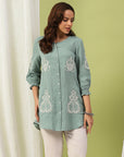 Solid Cotton Tunic with Lucknowi Embroidery