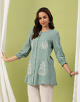 Solid Cotton Tunic with Lucknowi Embroidery