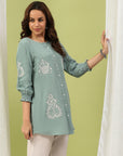 Solid Cotton Tunic with Lucknowi Embroidery