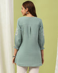 Solid Cotton Tunic with Lucknowi Embroidery