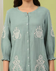 Solid Cotton Tunic with Lucknowi Embroidery