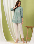Solid Cotton Tunic with Lucknowi Embroidery