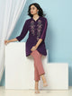 Solid A-Line Crepe Tunic with Thread Embroidery & Lace Detail