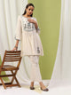 Viscose Rayon Flared Kurta Set with Ethnic Yoke Embroidery & Bishop Sleeves