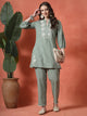 Green Cotton Co-ord with Embroidered Sleeves & Laced Palazzo