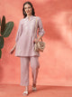 Lavender Cotton Co-ord with Embroidered Sleeves & Laced Palazzo