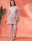 Lavender Cotton Co-ord with Embroidered Sleeves & Laced Palazzo