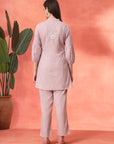 Lavender Cotton Co-ord with Embroidered Sleeves & Laced Palazzo