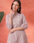 Lavender Cotton Co-ord with Embroidered Sleeves & Laced Palazzo
