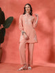 Peach Cotton Co-ord with Embroidered Sleeves & Laced Palazzo