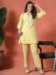 Yellow Cotton Co-ord with Embroidered Sleeves & Laced Palazzo