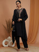 Floral Embroidered Rayon Kurta Set with Frill Neck & Lace Dupatta