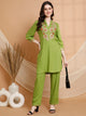 Solid Rayon Slub Kurta Set with Kashmiri Embroidery
