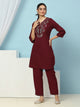 Solid Straight Viscose Rayon Kurta with Ethnic Embroidery & Palazzo