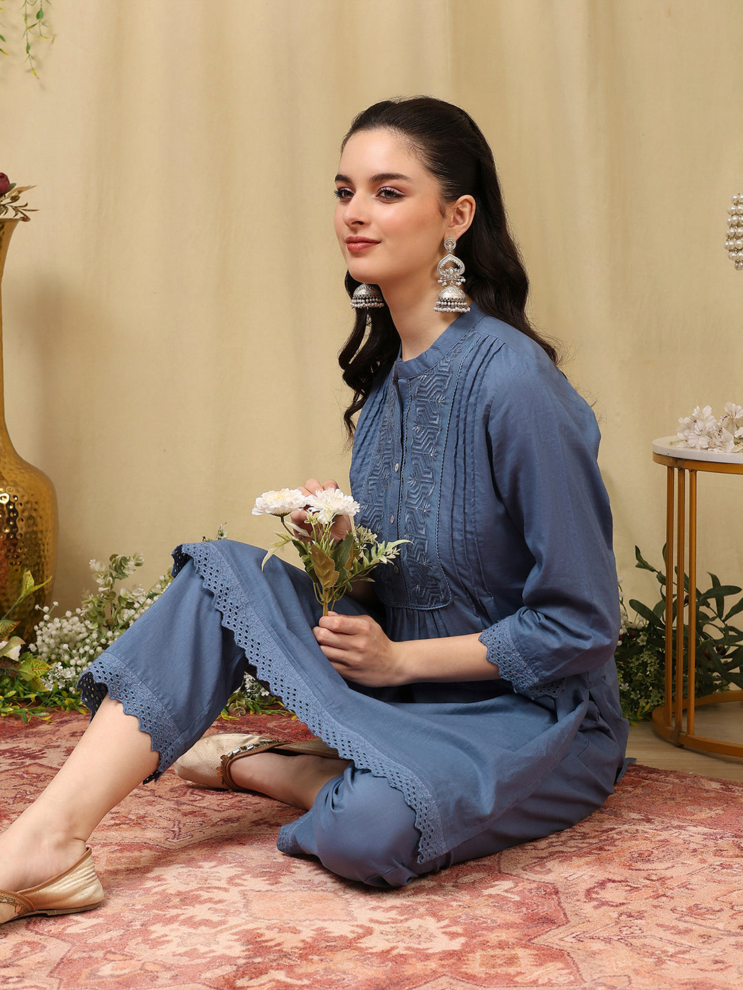 Pure Cotton Embroidered Kurta Set with Palazzo