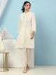 Solid Straight Cotton Kurta Set with Thread Embroidery & Schiffli Lace