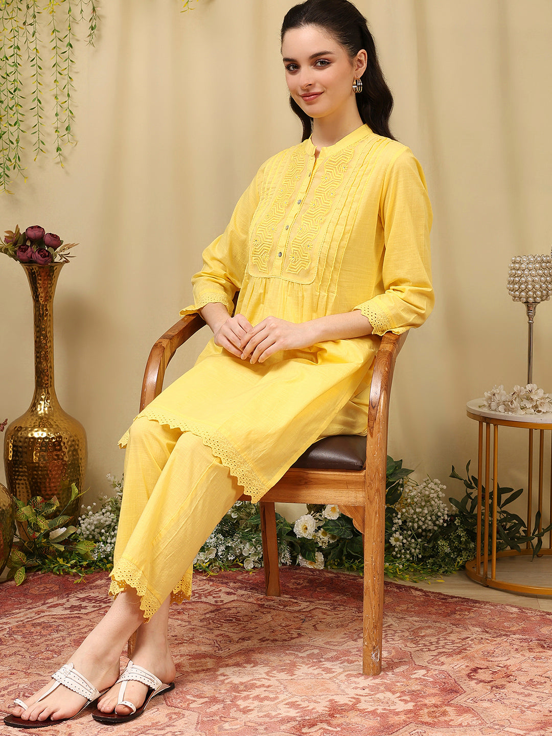 Pure Cotton Embroidered Kurta Set with Palazzo