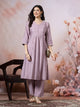 Solid Calf Length A-Line Kurta Set with Embroidery