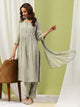 Solid Calf Length A-Line Kurta Set with Embroidery