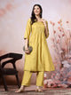Solid Calf Length A-Line Kurta Set with Embroidery