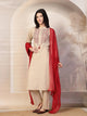 Ari Embroidered Cotton Linen Kurta Set with Lace-Edged Dupatta