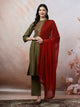 Ari Embroidered Cotton Linen Kurta Set with Lace-Edged Dupatta