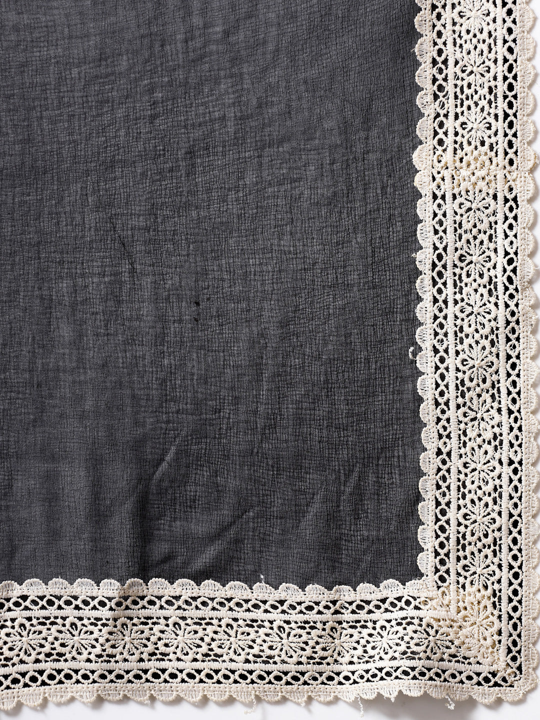 Solid Straight Cotton Kurta Set with Lace Detailing &amp; Laced Dupatta