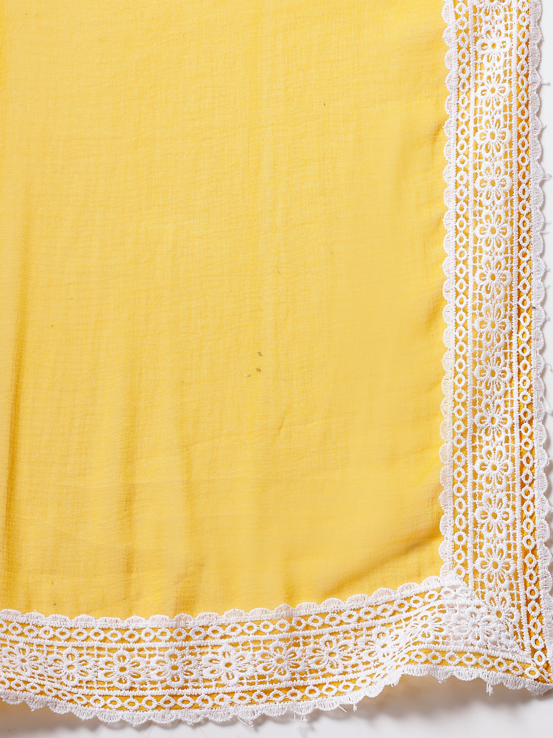 Solid Straight Cotton Kurta Set with Lace Detailing &amp; Laced Dupatta