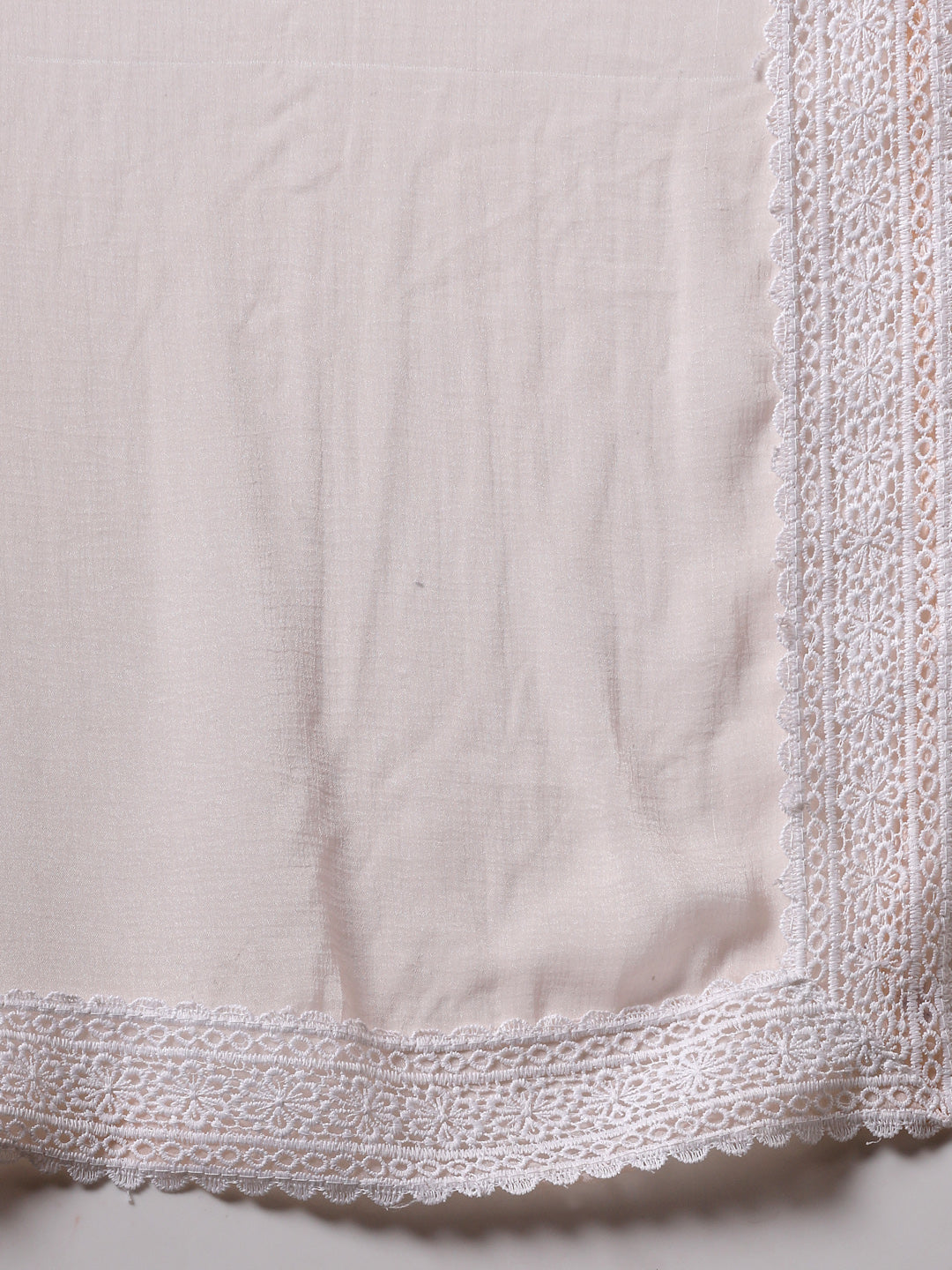Solid Straight Cotton Kurta Set with Lace Detailing &amp; Laced Dupatta