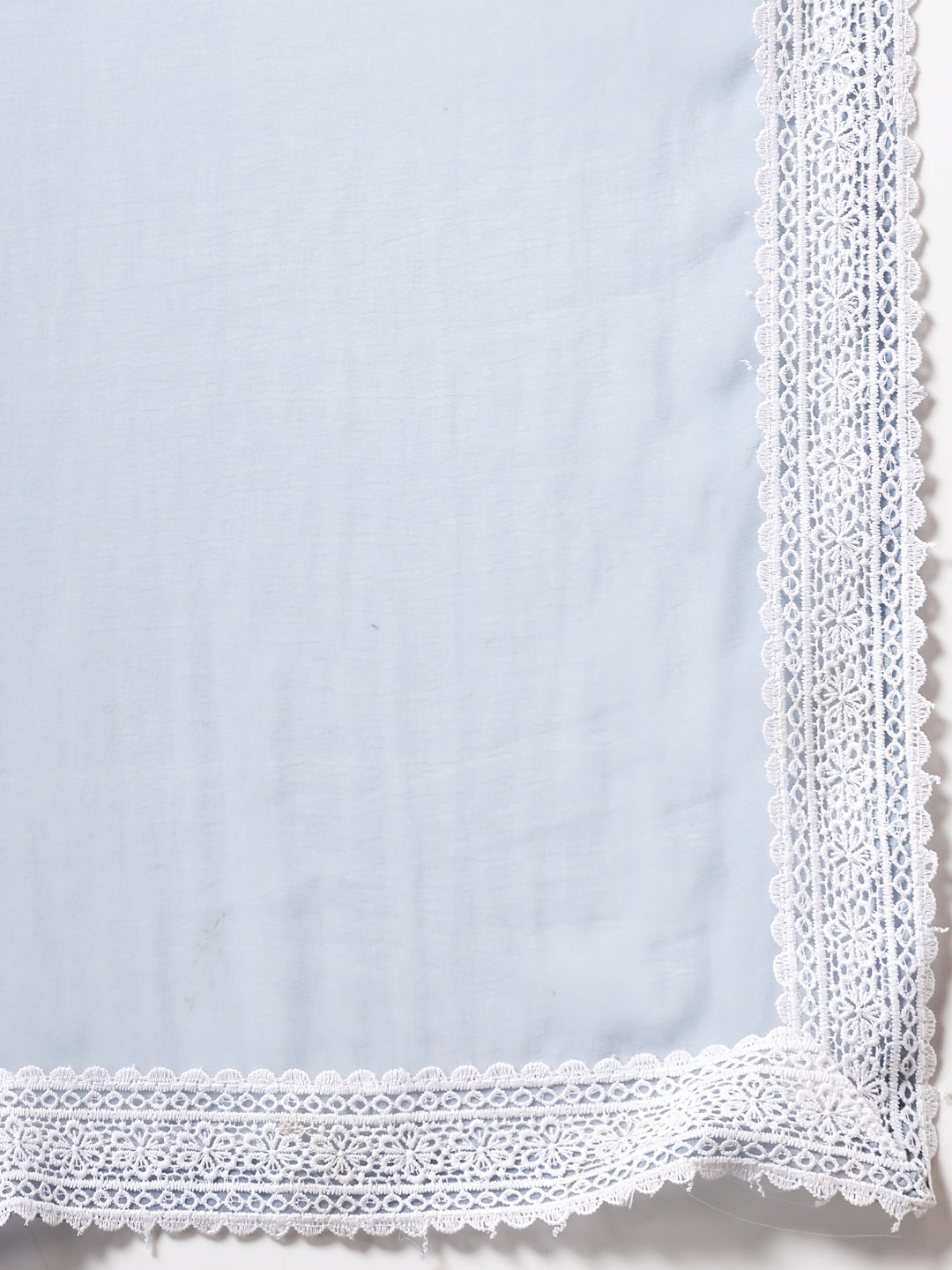 Solid Straight Cotton Kurta Set with Lace Detailing &amp; Laced Dupatta