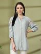 Sky Blue Rayon Crinkle Shirt with Embroidered Back & Lace Inserts