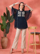 Flared Chiffon Top with Thread Embroidery and Umbrella Sleeves