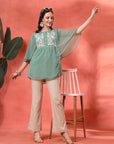 Solid Flared Chiffon Top with Embroidery