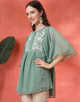 Solid Flared Chiffon Top with Embroidery