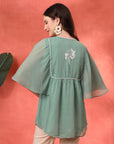 Solid Flared Chiffon Top with Embroidery