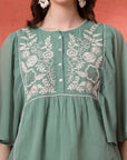 Solid Flared Chiffon Top with Embroidery