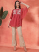 Flared Chiffon Top with Thread Embroidery and Umbrella Sleeves