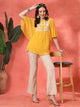 Flared Chiffon Top with Thread Embroidery and Umbrella Sleeves
