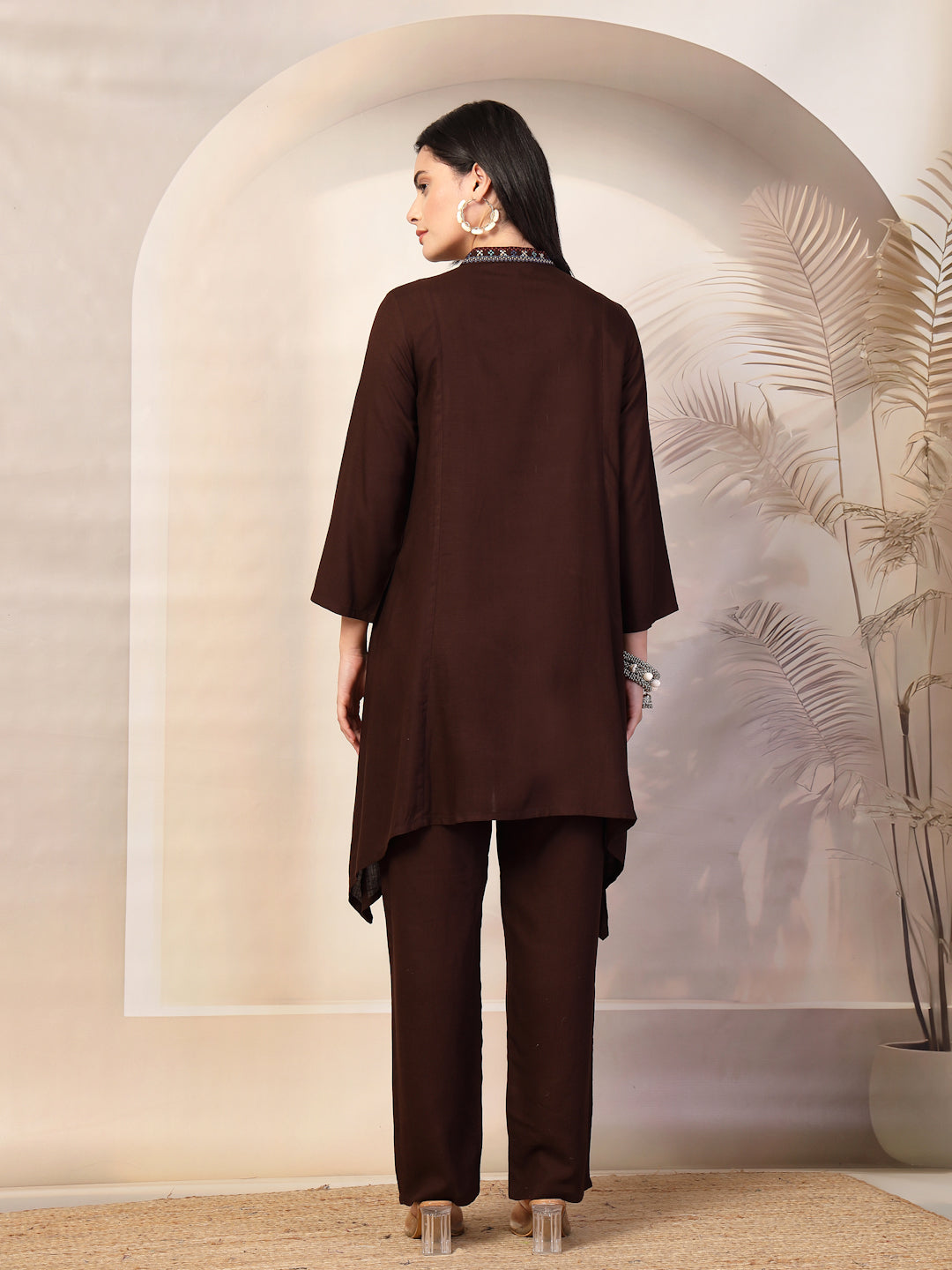 Solid Viscose Rayon Kurta Set with Ethnic Embroidery