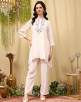 Viscose Rayon Kurta Set with Embroidery & Pocketed Palazzo