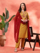 Embroidered Cotton Blend Kurta Set with Palazzo and Lace-Trimmed Dupatta