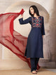 Embroidered Cotton Blend Kurta Set with Palazzo and Lace-Trimmed Dupatta