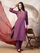 Embroidered Cotton Blend Kurta Set with Palazzo and Lace-Trimmed Dupatta