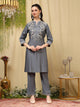 Lukhnavi Embroidered Kurta Set with Mandarin Collar & Pockets