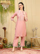 Lukhnavi Embroidered Kurta Set with Mandarin Collar & Pockets