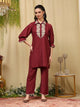 Embroidered Art Silk Co-Ord Set with Lace Accents