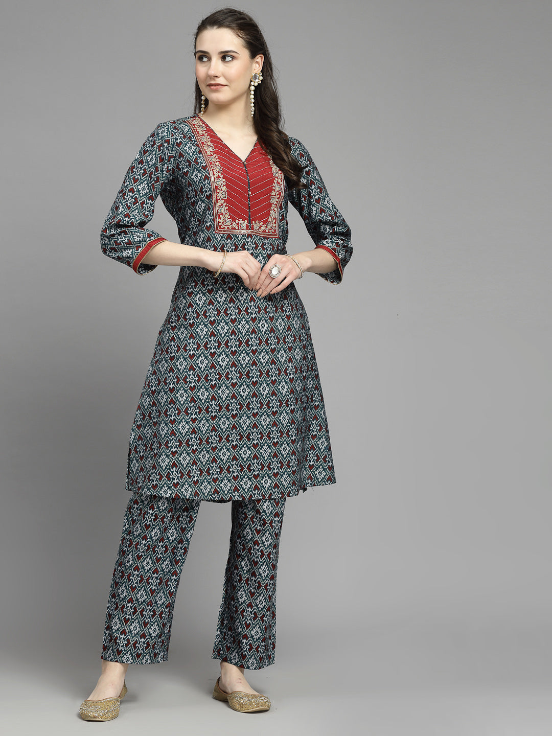Ethnic Motif Printed Viscose Rayon A-Line Kurta Set