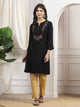 Solid Straight Viscose Rayon Kurta with Embroidery