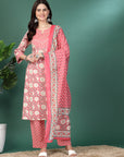 Floral Printed A-Line Kurta Set With Dupatta